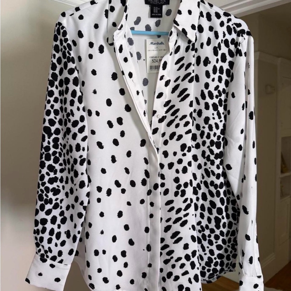Rachel Zoe Black and White Spotted Button Down Shirt